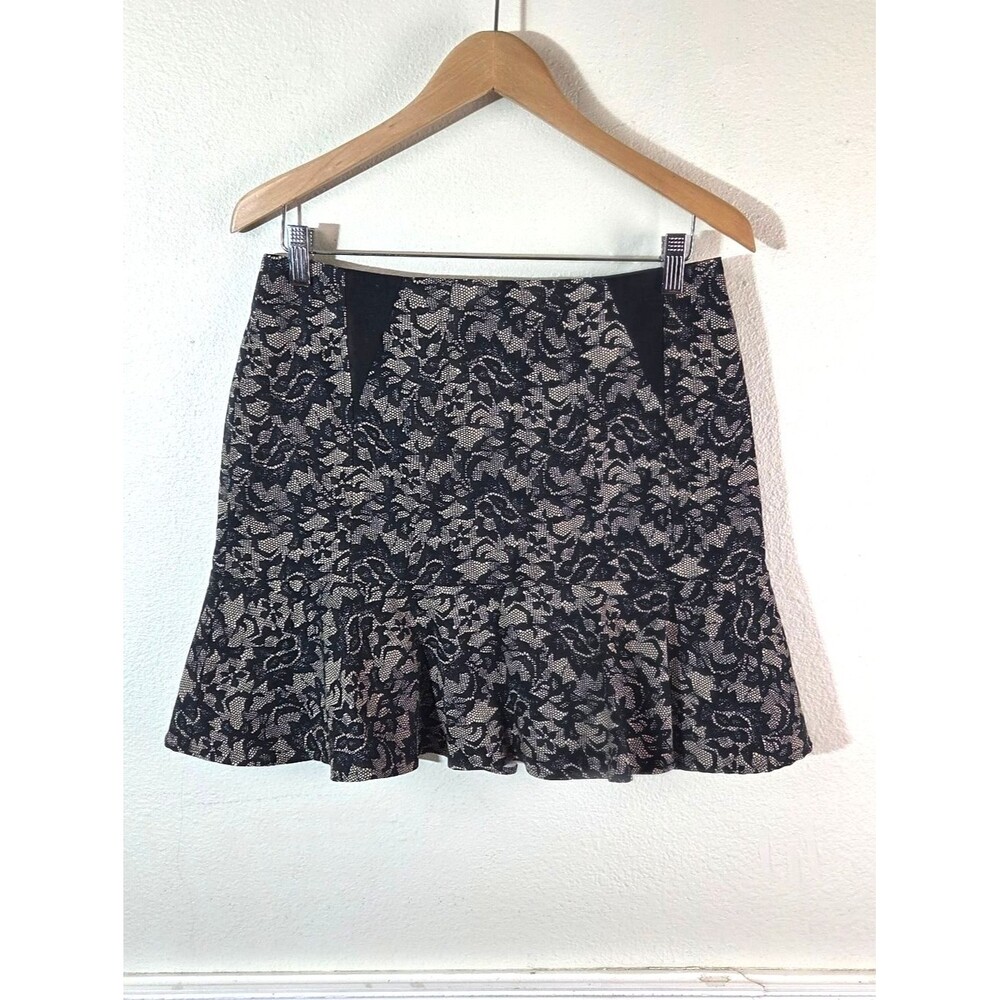 Nicole Miller Artelier Skirt Womens 10 Black Lace Overlay Flare Mini Lined
